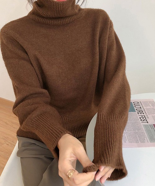 Chaco closet（チャコ クローゼット）の「細リブタートルネックニットプルオーバー（ニット/セーター・レディース・ブラック/オレンジ/ベージュ/パープル/ネイビー/ホワイト/ブラウン・FREE）」の15枚目の写真