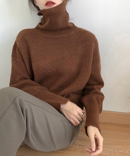 Chaco closet（チャコ クローゼット）の「細リブタートルネックニットプルオーバー（ニット/セーター・レディース・ブラック/オレンジ/ベージュ/パープル/ネイビー/ホワイト/ブラウン・FREE）」の9枚目の写真