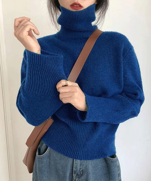 Chaco closet（チャコ クローゼット）の「細リブタートルネックニットプルオーバー（ニット/セーター・レディース・ブラック/オレンジ/ベージュ/パープル/ネイビー/ホワイト/ブラウン・FREE）」の14枚目の写真