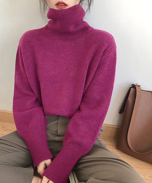 Chaco closet（チャコ クローゼット）の「細リブタートルネックニットプルオーバー（ニット/セーター・レディース・ブラック/オレンジ/ベージュ/パープル/ネイビー/ホワイト/ブラウン・FREE）」の11枚目の写真