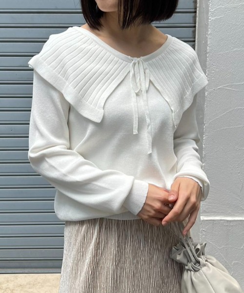 mebole(メボレ)の「ビッグカラーニット(ニット/セーター・レディース・ホワイト/ブラック・FREE)」の1枚目の写真