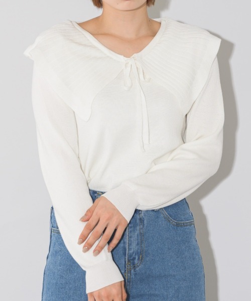 mebole(メボレ)の「ビッグカラーニット(ニット/セーター・レディース・ホワイト/ブラック・FREE)」の3枚目の写真