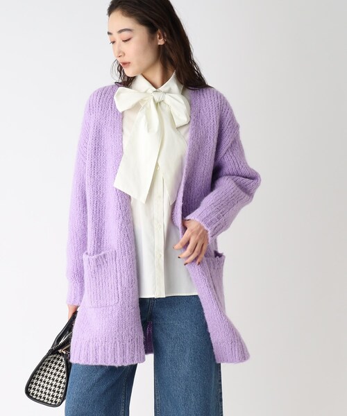 OPAQUE.CLIP（オペークドットクリップ）の「◆【COFI／コフィル】モヘヤMIX ローゲージVカーディガン（カーディガン/ボレロ・レディース・イエロー/ネイビー/ライトパープル/ライトグリーン/ピンク系/オフホワイト/ブラウン系その他・00）」の5枚目の写真