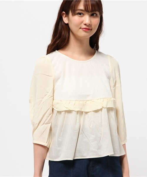 mystic（ミスティック）の「ねじりフリルブラウス（シャツ/ブラウス・レディース・アイボリー/ネイビー/ピンクベージュ/オフホワイト・ﾌﾘ-）」の12枚目の写真