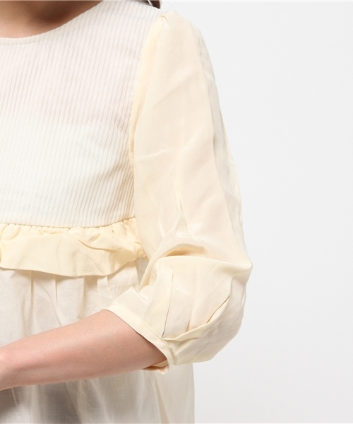 mystic（ミスティック）の「ねじりフリルブラウス（シャツ/ブラウス・レディース・アイボリー/ネイビー/ピンクベージュ/オフホワイト・ﾌﾘ-）」の9枚目の写真