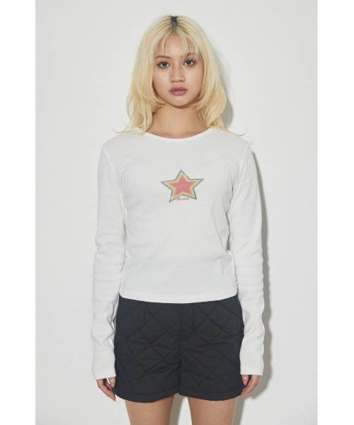 ベージュ COMPACTLONGSLEEVE Tシャツ LAGUA GEM 韓国 LAGUA GEM | SIDE NUMBER RIB トップス (Tシャツ・カットソー