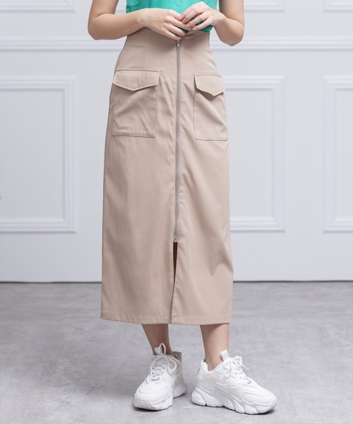 clear（クリア）の「フロントメタルジップポケットデザインスカート（スカート・レディース・カーキ/ブラック/ベージュ・M/S）」の2枚目の写真