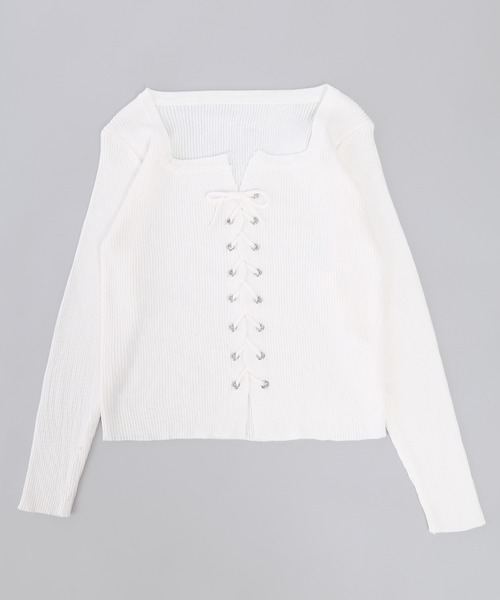 PHILLY(フィリー)の「レースアップピチトップス(ニット/セーター・レディース・ブラック/グレー/ホワイト・FREE)」の14枚目の写真