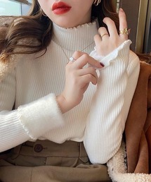 裏起毛ハイネックリブニット