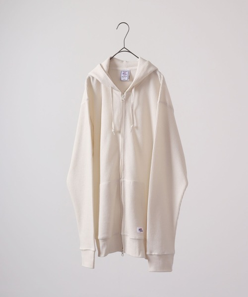 JEMORGAN（ジェーイーモーガン）の「JEMORGAN ワッフルＷジップパーカー（パーカー・メンズ・ブラック/カーキ/サックスブルー/杢グレー/ナチュラル/サーモンピンク/ネイビー/モカ・M/XL/S/L）」の4枚目の写真