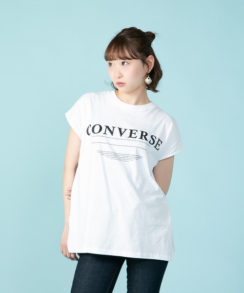 CONVERSE(コンバース)の「【CONVERSE/コンバース】なこなこカップル コラボ スリットフレンチスリーブTシャツ(Tシャツ/カットソー・レディース・グレー/ホワイト/ブラック・MEDIUM/LARGE)」の1枚目の写真