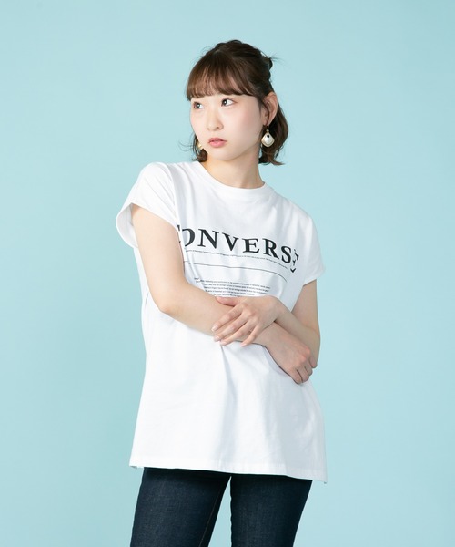 CONVERSE(コンバース)の「【CONVERSE/コンバース】なこなこカップル コラボ スリットフレンチスリーブTシャツ(Tシャツ/カットソー・レディース・グレー/ホワイト/ブラック・MEDIUM/LARGE)」の13枚目の写真