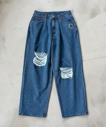 ワイドストレートダメージデニム