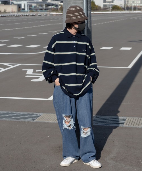 Perushu（ペルーシュ）の「ワイドストレートダメージデニム（デニムパンツ・メンズ・インディゴブルー/ブラック・LARGE/SMALL/MEDIUM）」の21枚目の写真