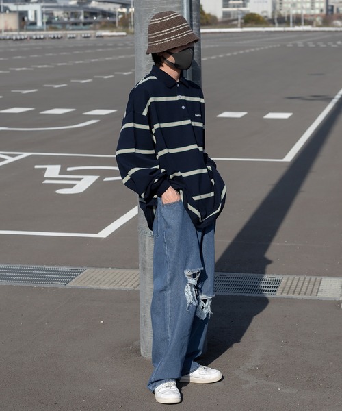 Perushu（ペルーシュ）の「ワイドストレートダメージデニム（デニムパンツ・メンズ・インディゴブルー/ブラック・LARGE/SMALL/MEDIUM）」の22枚目の写真