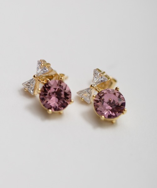 LINFA (リンファ)の「【LINFA】ゆらゆらビジューリボンピアス(ピアス(両耳用)・レディース・シルバー/ベージュ/ブラック/ブルー/レッド/グリーン/イエロー/ホワイト/ピンク・FREE)」の7枚目の写真