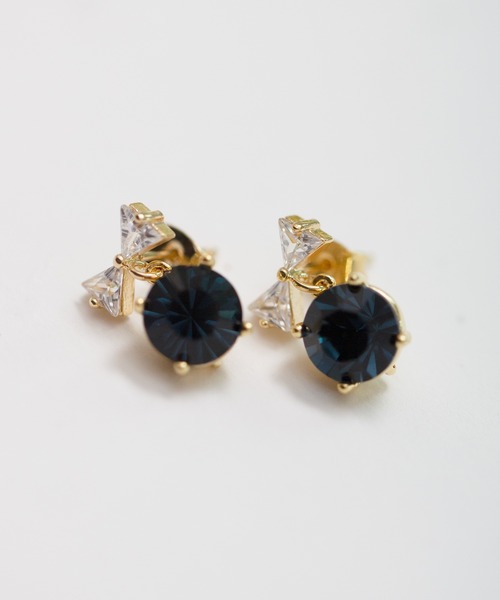 LINFA (リンファ)の「【LINFA】ゆらゆらビジューリボンピアス(ピアス(両耳用)・レディース・シルバー/ベージュ/ブラック/ブルー/レッド/グリーン/イエロー/ホワイト/ピンク・FREE)」の5枚目の写真