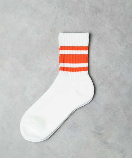 ARCHIVER(アーカイバ)の「【W】【it】【FE4】THREE LINE PILE SOCKS 日本製 スリーラインパイルソックス(ソックス/靴下・メンズ・ホワイト×レッド/ホワイト×グリーン/ホワイト×ブルー/ホワイト×ブラック/オレンジ系・MENS)」の5枚目の写真
