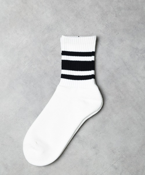 ARCHIVER(アーカイバ)の「【W】【it】【FE4】THREE LINE PILE SOCKS 日本製 スリーラインパイルソックス(ソックス/靴下・メンズ・ホワイト×レッド/ホワイト×グリーン/ホワイト×ブルー/ホワイト×ブラック/オレンジ系・MENS)」の4枚目の写真