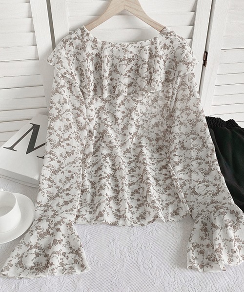 Felt-Maglietta(フェルトマリエッタ)の「小花柄フリルシアーブラウス(シャツ/ブラウス・レディース・ホワイト/ブラック/グリーン/ワインレッド・FREE)」の18枚目の写真