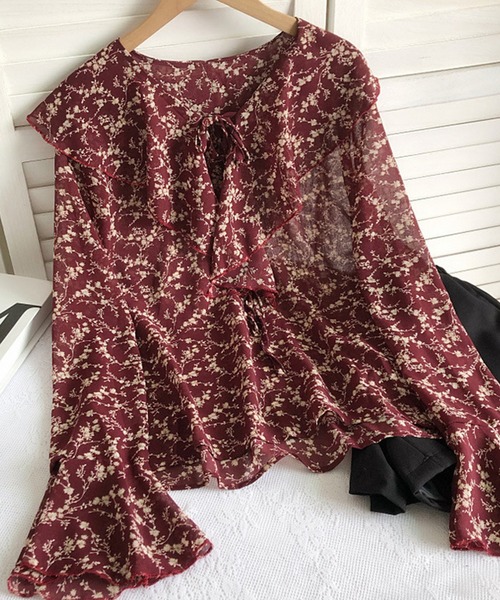 Felt-Maglietta(フェルトマリエッタ)の「小花柄フリルシアーブラウス(シャツ/ブラウス・レディース・ホワイト/ブラック/グリーン/ワインレッド・FREE)」の19枚目の写真