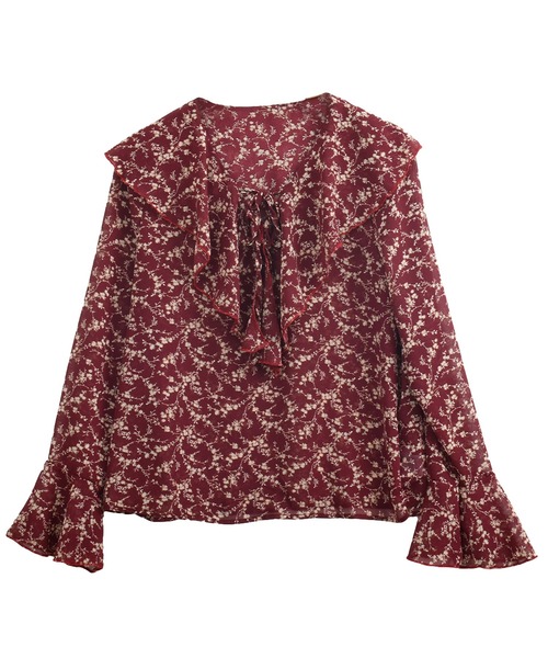 Felt-Maglietta(フェルトマリエッタ)の「小花柄フリルシアーブラウス(シャツ/ブラウス・レディース・ホワイト/ブラック/グリーン/ワインレッド・FREE)」の6枚目の写真