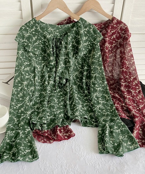 Felt-Maglietta(フェルトマリエッタ)の「小花柄フリルシアーブラウス(シャツ/ブラウス・レディース・ホワイト/ブラック/グリーン/ワインレッド・FREE)」の10枚目の写真