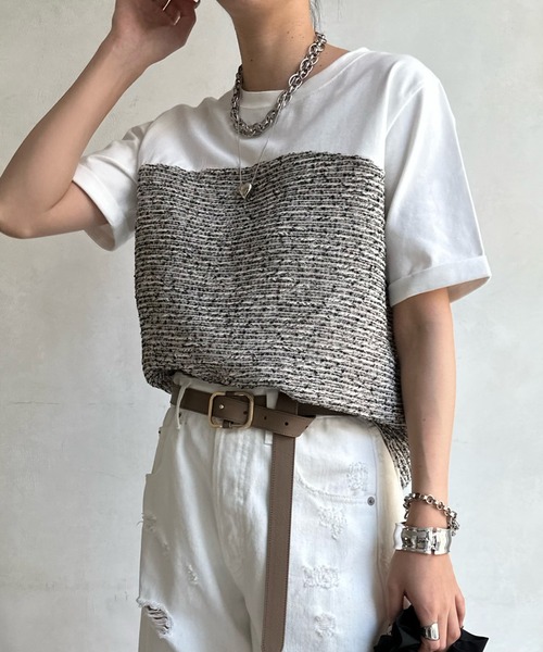 DouDou(ドゥドゥ)の「【WEB限定】ツイードビスチェ風TEE(Tシャツ/カットソー・レディース・ブラック/オフホワイト・FREE)」の11枚目の写真