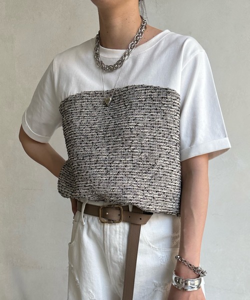 DouDou(ドゥドゥ)の「【WEB限定】ツイードビスチェ風TEE(Tシャツ/カットソー・レディース・ブラック/オフホワイト・FREE)」の18枚目の写真