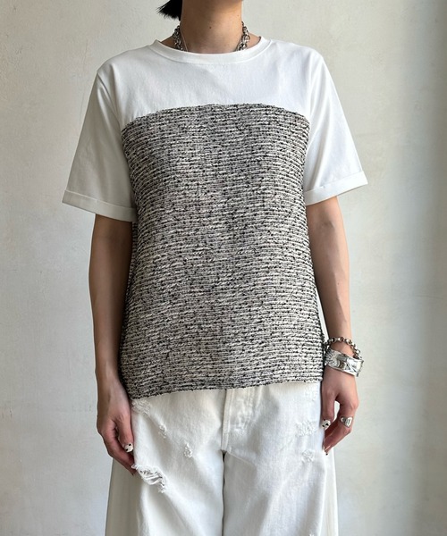 DouDou(ドゥドゥ)の「【WEB限定】ツイードビスチェ風TEE(Tシャツ/カットソー・レディース・ブラック/オフホワイト・FREE)」の15枚目の写真