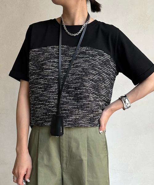 DouDou(ドゥドゥ)の「【WEB限定】ツイードビスチェ風TEE(Tシャツ/カットソー・レディース・ブラック/オフホワイト・FREE)」の7枚目の写真