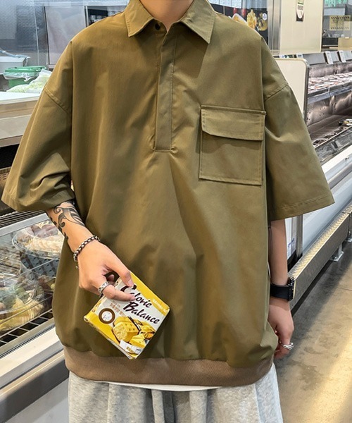 Ressaca(レサーカ)の「オーバーサイズ フラップポケット付き レギュラーカラー半袖プルオーバーシャツ(シャツ/ブラウス・メンズ・ブラウン/ホワイト/ブラック/カーキ・M/L/XL)」の2枚目の写真