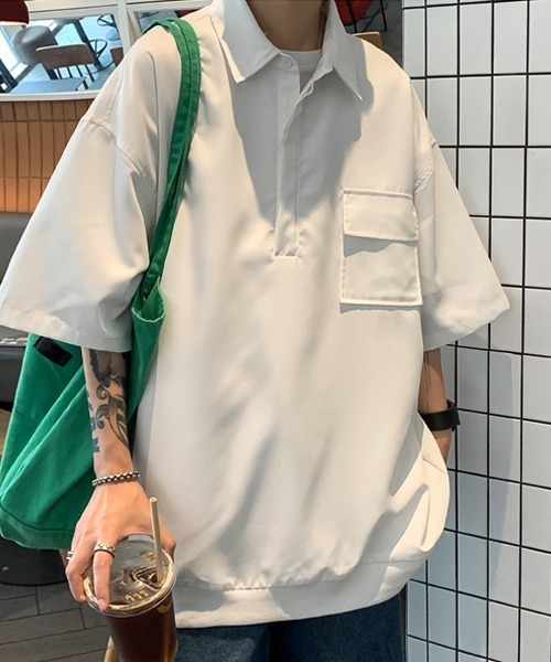 Ressaca(レサーカ)の「オーバーサイズ フラップポケット付き レギュラーカラー半袖プルオーバーシャツ(シャツ/ブラウス・メンズ・ブラウン/ホワイト/ブラック/カーキ・M/L/XL)」の3枚目の写真