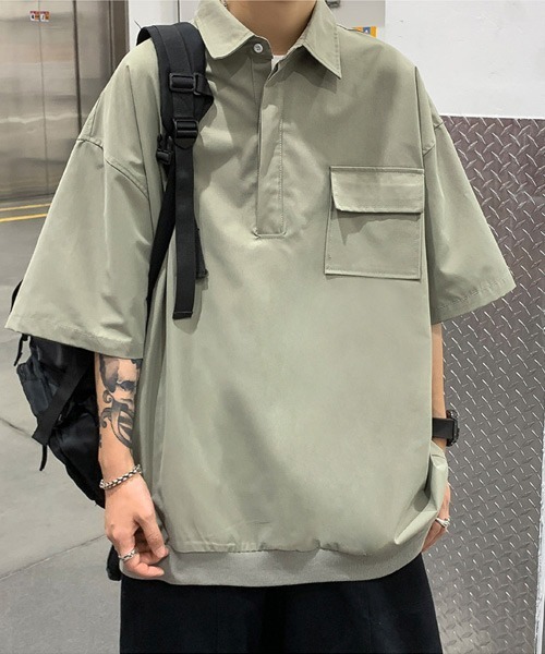Ressaca(レサーカ)の「オーバーサイズ フラップポケット付き レギュラーカラー半袖プルオーバーシャツ(シャツ/ブラウス・メンズ・ブラウン/ホワイト/ブラック/カーキ・M/L/XL)」の4枚目の写真