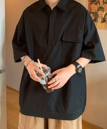Ressaca | オーバーサイズ フラップポケット付き レギュラーカラー半袖プルオーバーシャツ(シャツ/ブラウス)
