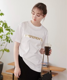 ANGIE | フロッキープリント / 箔 メタリック プリント ロゴTシャツ(半袖)(Tシャツ/カットソー)