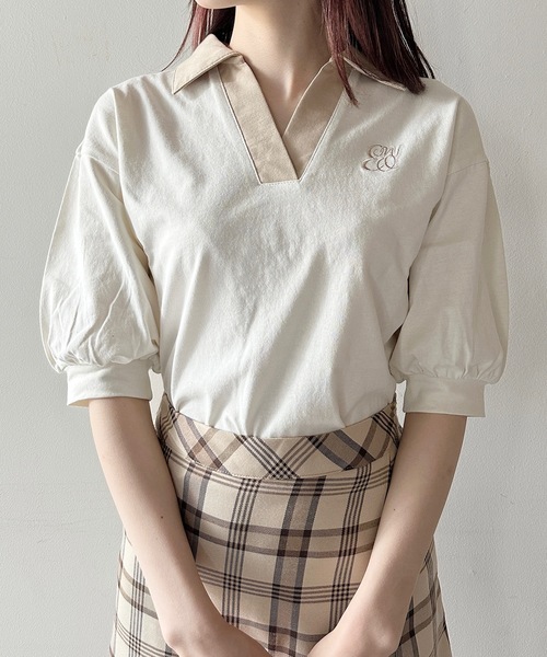 one way(ワンウェイ)の「ポロ襟トップス(Tシャツ/カットソー・レディース・グレー/ホワイト/レッド/ブラック・FREE)」の2枚目の写真