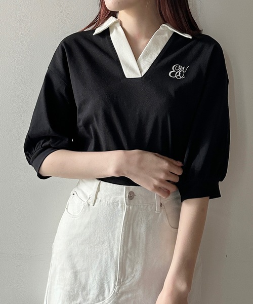 one way(ワンウェイ)の「ポロ襟トップス(Tシャツ/カットソー・レディース・グレー/ホワイト/レッド/ブラック・FREE)」の3枚目の写真