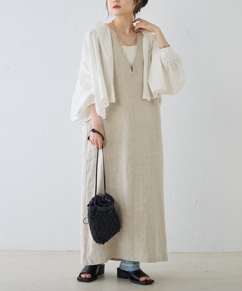 PUAL CE CIN(ピュアルセシン)の「麻キャンバスキーネックワンピース(ワンピース・レディース・チャコールグレー/ナチュラル・FREE)」の19枚目の写真