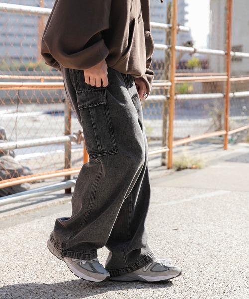 ブラックデニムカーゴパンツ COMOLI (コモリ) ブラックデニム