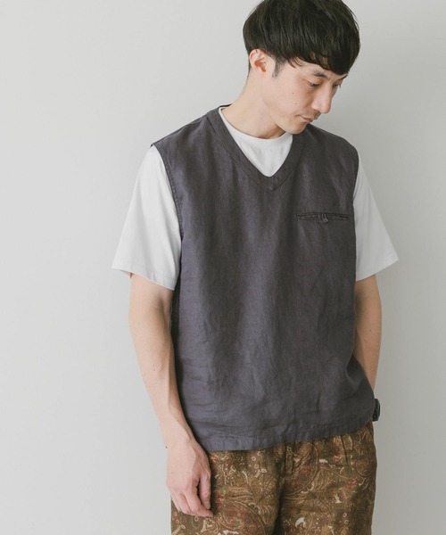 URBAN RESEARCH DOORS(アーバンリサーチドアーズ)の「『セットアップ対応』 リネンVネックベスト(ベスト・メンズ・ブルー系その他/スミクロ/アイボリー・MEDIUM/LARGE)」の3枚目の写真