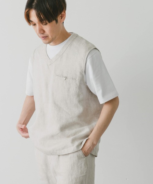 URBAN RESEARCH DOORS(アーバンリサーチドアーズ)の「『セットアップ対応』 リネンVネックベスト(ベスト・メンズ・ブルー系その他/スミクロ/アイボリー・MEDIUM/LARGE)」の4枚目の写真