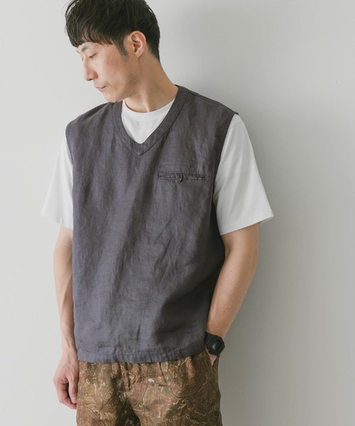 URBAN RESEARCH DOORS(アーバンリサーチドアーズ)の「『セットアップ対応』 リネンVネックベスト(ベスト・メンズ・ブルー系その他/スミクロ/アイボリー・MEDIUM/LARGE)」の5枚目の写真