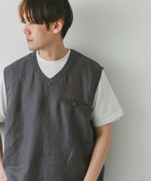 URBAN RESEARCH DOORS(アーバンリサーチドアーズ)の「『セットアップ対応』 リネンVネックベスト(ベスト・メンズ・ブルー系その他/スミクロ/アイボリー・MEDIUM/LARGE)」の11枚目の写真