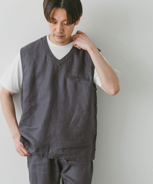 URBAN RESEARCH DOORS(アーバンリサーチドアーズ)の「『セットアップ対応』 リネンVネックベスト(ベスト・メンズ・ブルー系その他/スミクロ/アイボリー・MEDIUM/LARGE)」の21枚目の写真