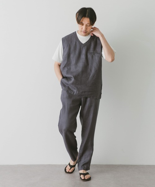 URBAN RESEARCH DOORS(アーバンリサーチドアーズ)の「『セットアップ対応』 リネンVネックベスト(ベスト・メンズ・ブルー系その他/スミクロ/アイボリー・MEDIUM/LARGE)」の6枚目の写真