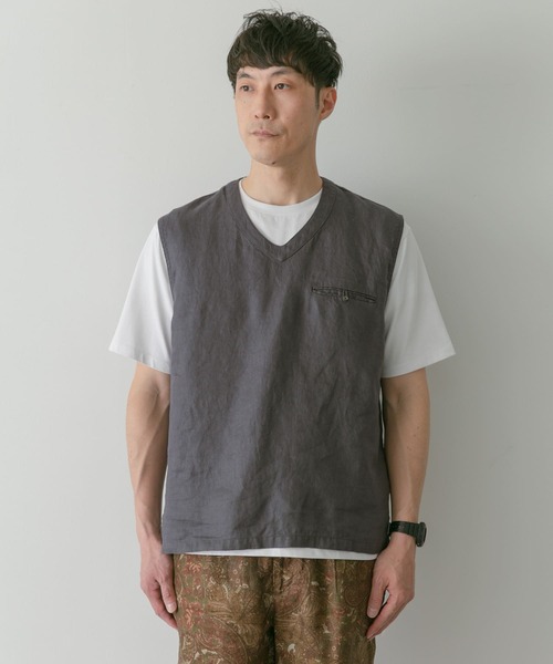 URBAN RESEARCH DOORS(アーバンリサーチドアーズ)の「『セットアップ対応』 リネンVネックベスト(ベスト・メンズ・ブルー系その他/スミクロ/アイボリー・MEDIUM/LARGE)」の17枚目の写真