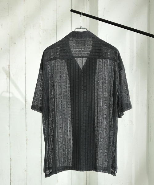 EMMA CLOTHES（エマクローズ）の「オーバーサイズオープンカラーレースS/Sシャツ EMMA CLOTHES 2023SS（シャツ/ブラウス・メンズ・ブラック/アイボリー/チャコール・M/L）」の13枚目の写真