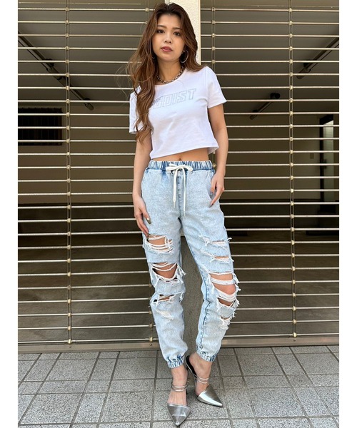 EGOIST（エゴイスト）の「ダメージジョガーパンツII（デニムパンツ・レディース・ブルー・S/M）」の4枚目の写真