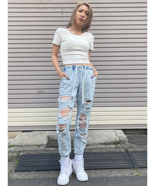 EGOIST（エゴイスト）の「ダメージジョガーパンツII（デニムパンツ・レディース・ブルー・S/M）」の7枚目の写真